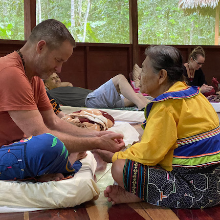 Shipibo maestra Dominga sings Icaro healing song before Ayahuasca ceremony at Caya Shobo