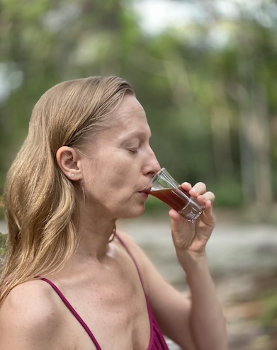 Caya Shobo healing retreat guest drinks Plant Dieta tea